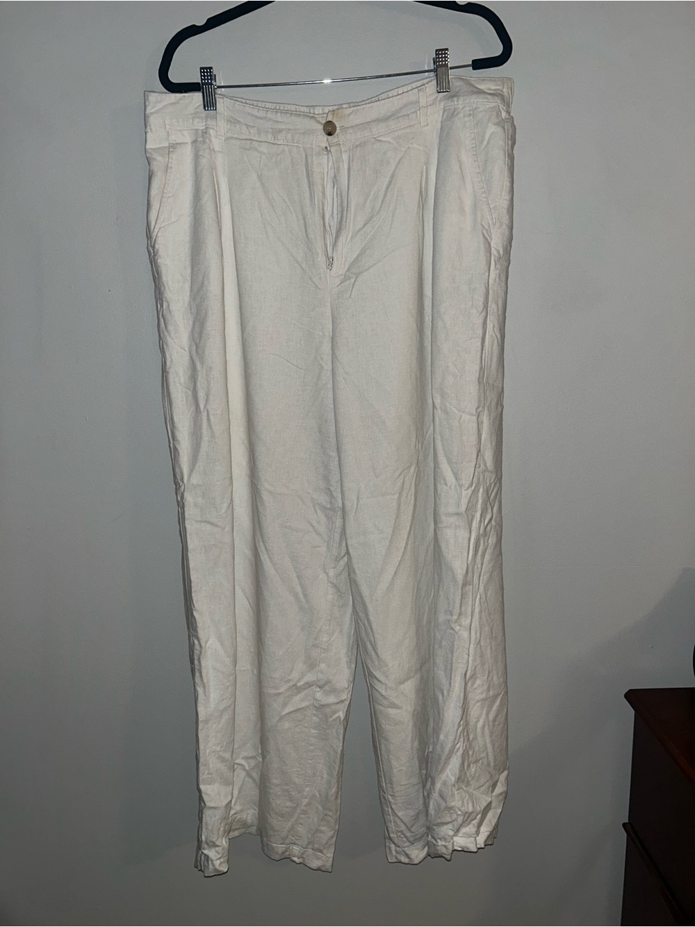 Women’s Casual Linen-Blend Wide Leg Pants in White